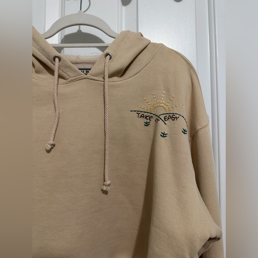 Kimchi blue tan cropped embroidered sweater hoodie